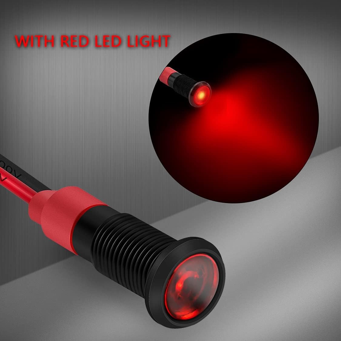 1/4 Inch 12V Red LED Indicator Light 6mm Indicator Light IP67 Waterp Size: 6mm
