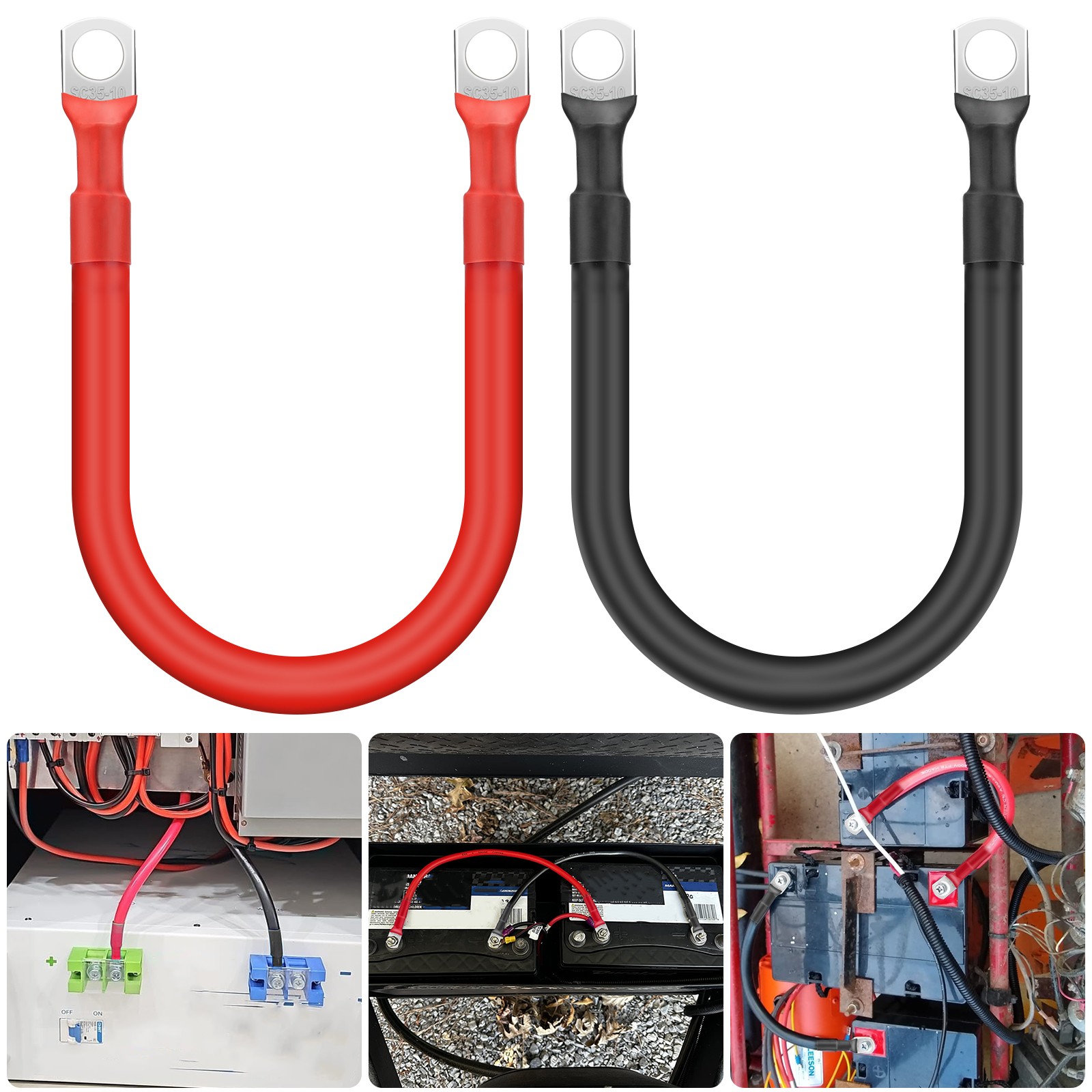 2AWG Heavy Duty Battery Inverter Cable 3/8″ Ring Terminal for Automotive RV Car