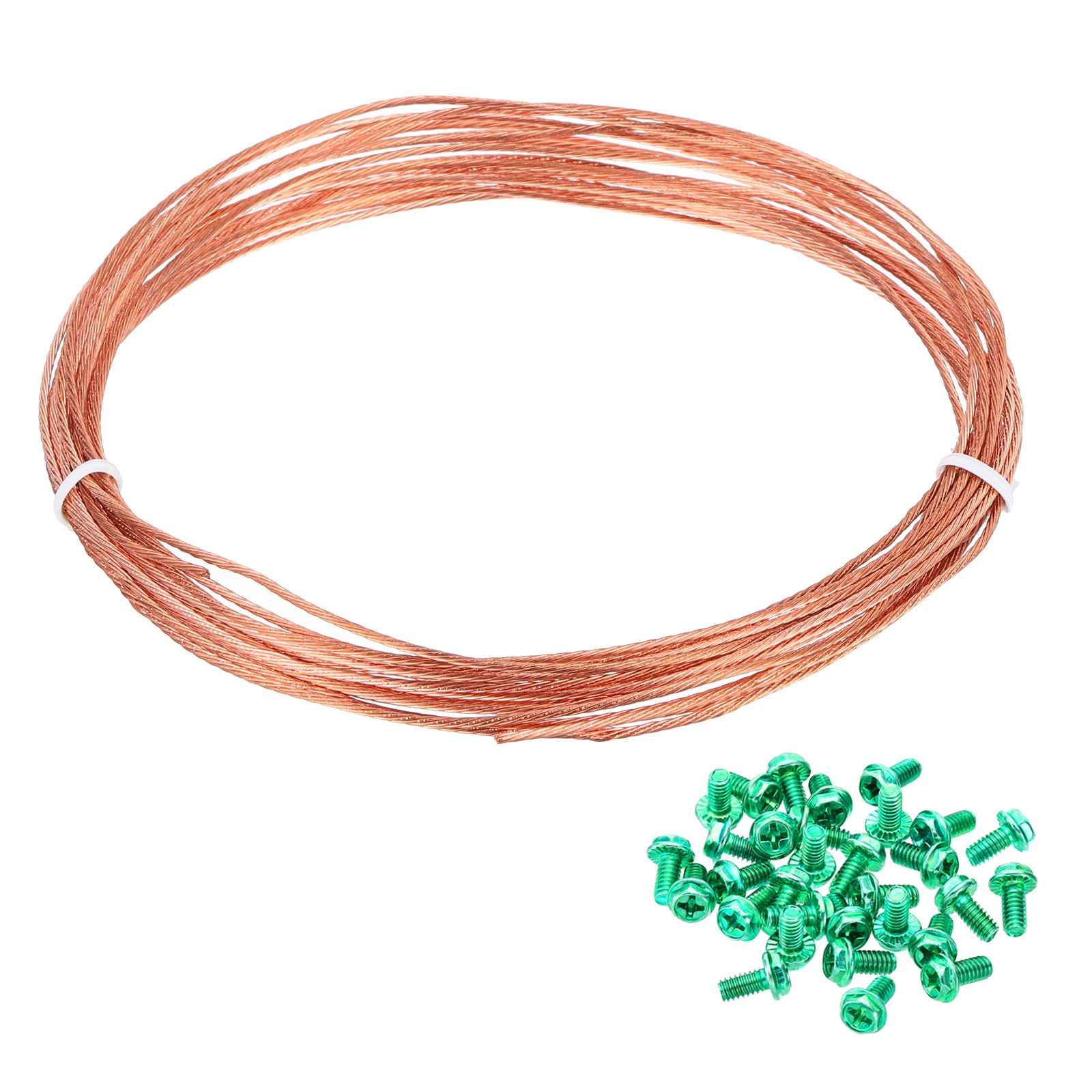 18 Gauge 20ft Bare Copper Ground Wire with 25Pcs #8-32 x 5/16″ Green Screws