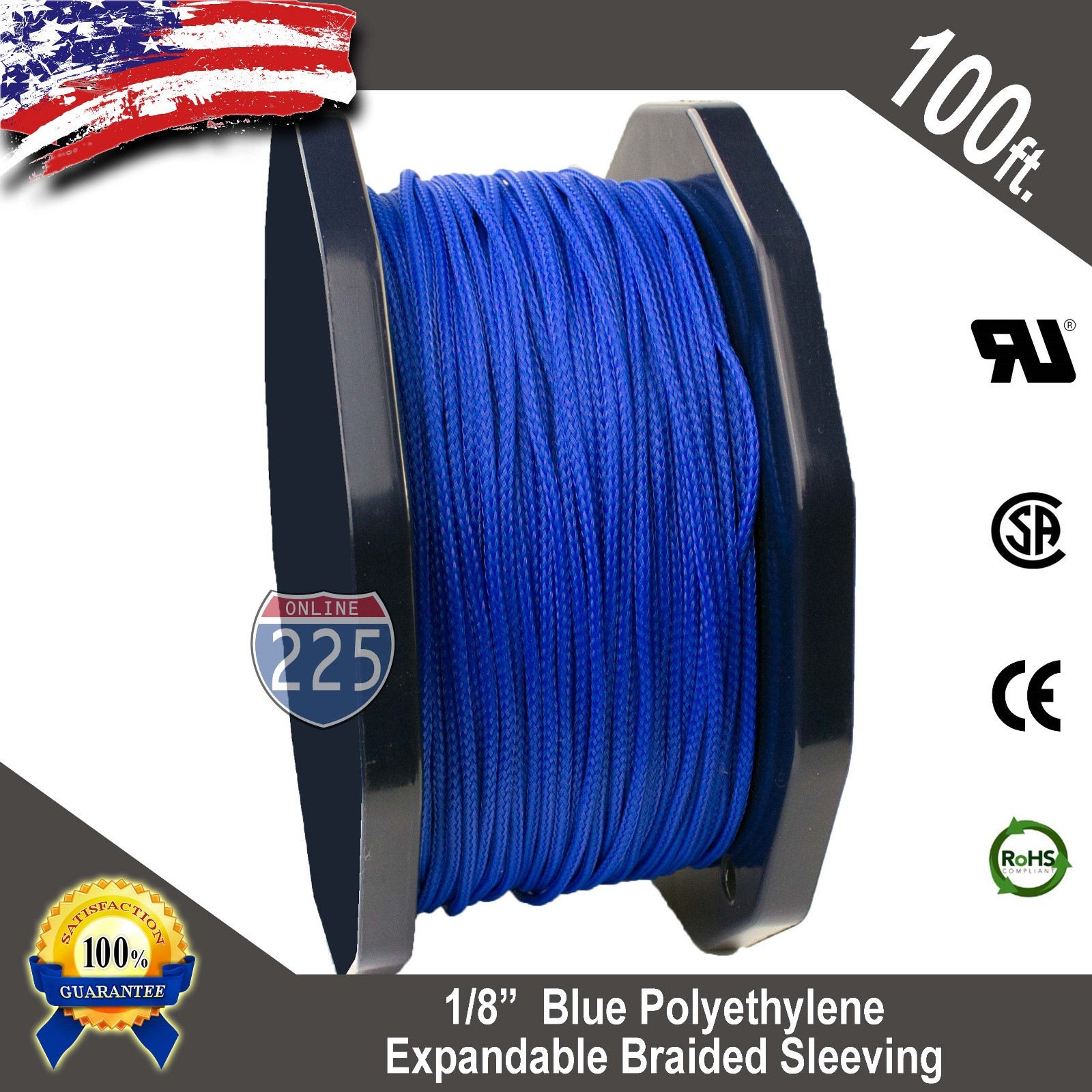 100 FT 1/8″ Blue Expandable Wire Cable Sleeving Sheathing Braided Loom Tubing US