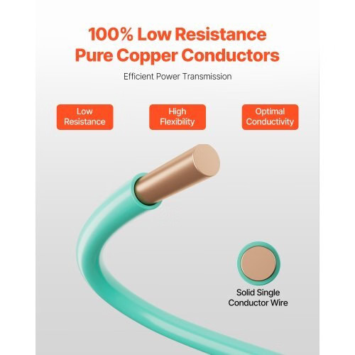 10 AWG Solid THHN Wire, 100% OFC Copper Electrical Building Wire with Nylon Jack