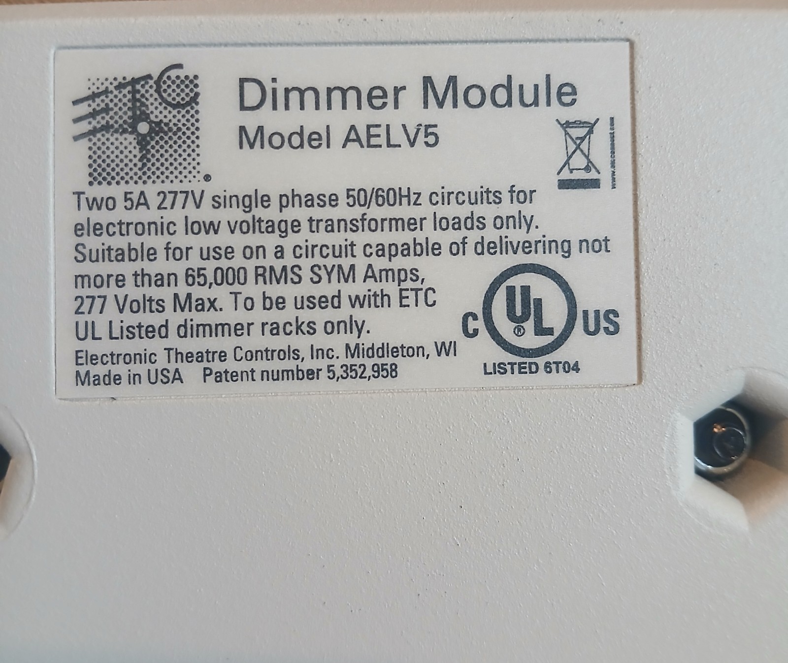 ETC Dimmer Module, Model AELV5