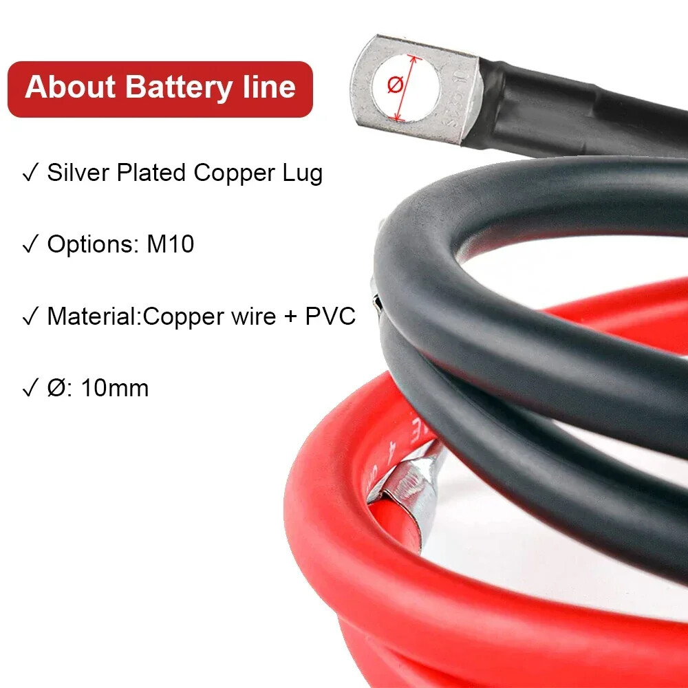 2PCS Copper Battery Cable Wire 2AWG with Lugs Auto Marine Inverter RV Solar