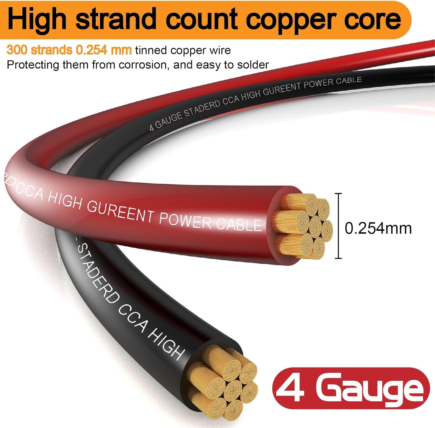 4 Gauge Wire (25ft Each- Black/Red) Copper Clad Aluminum CCA,20pcs 50FT