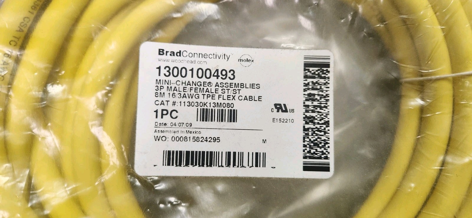 Brad Connectivity Mini-Change 8M 16/3AWG Flex Cable 1300100493 3P Male/Female