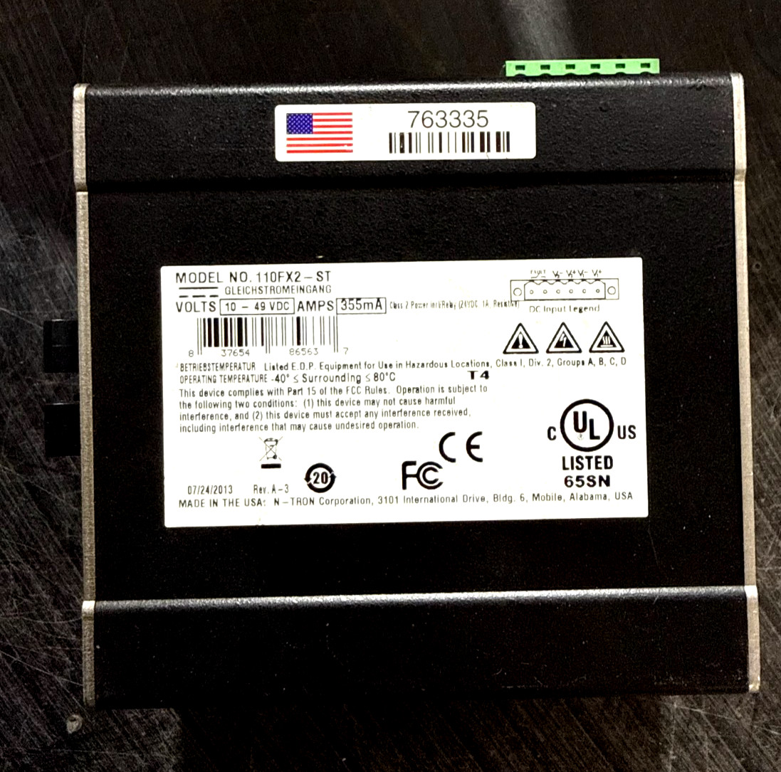 N-TRON 110FX2-ST INDUSTRIAL ETHERNET FIBER SWITCH – NEW OPEN BOX