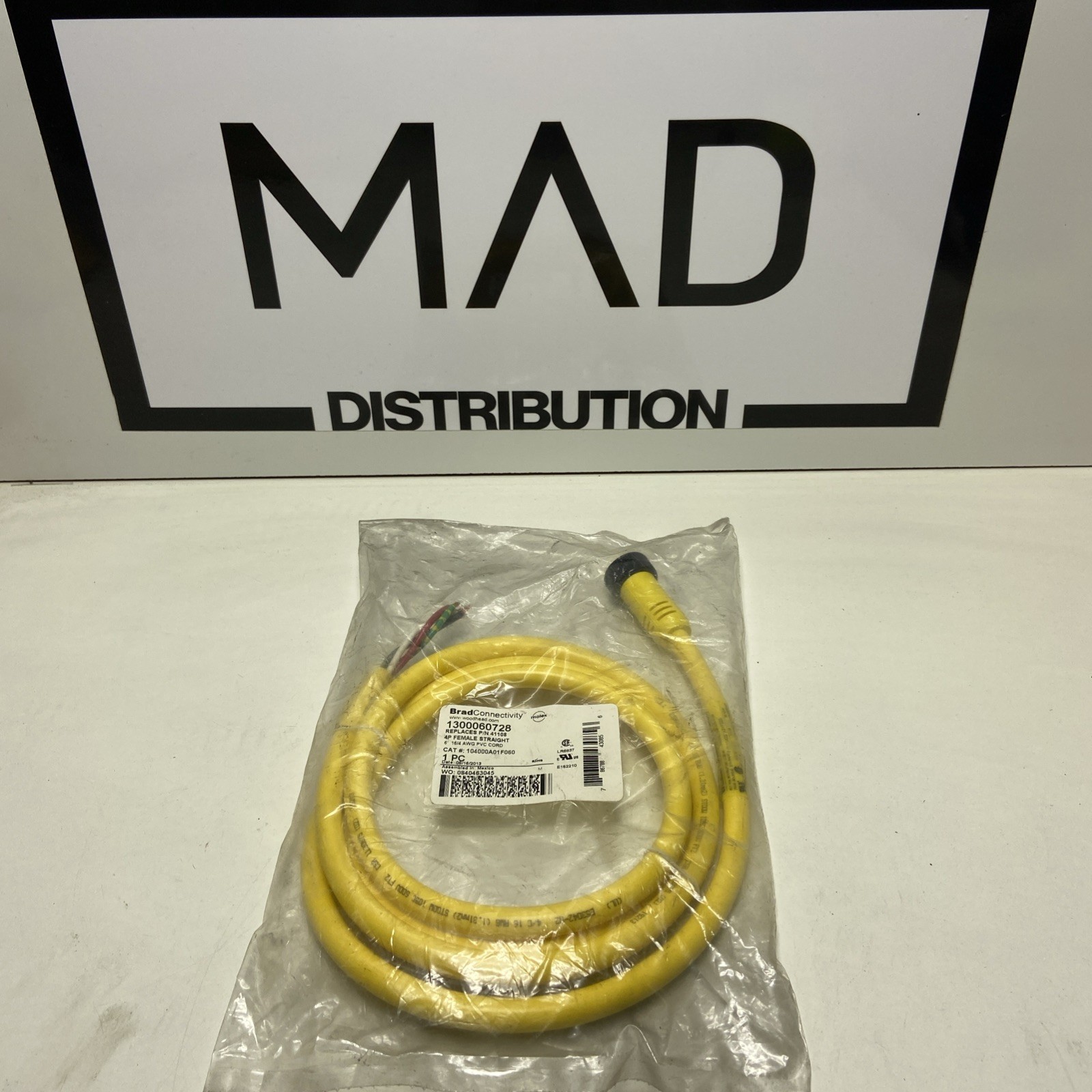 New Brad Connectivity 1300060728 Cordset 4P Female Straight 6FT 16/4 AWG 41108