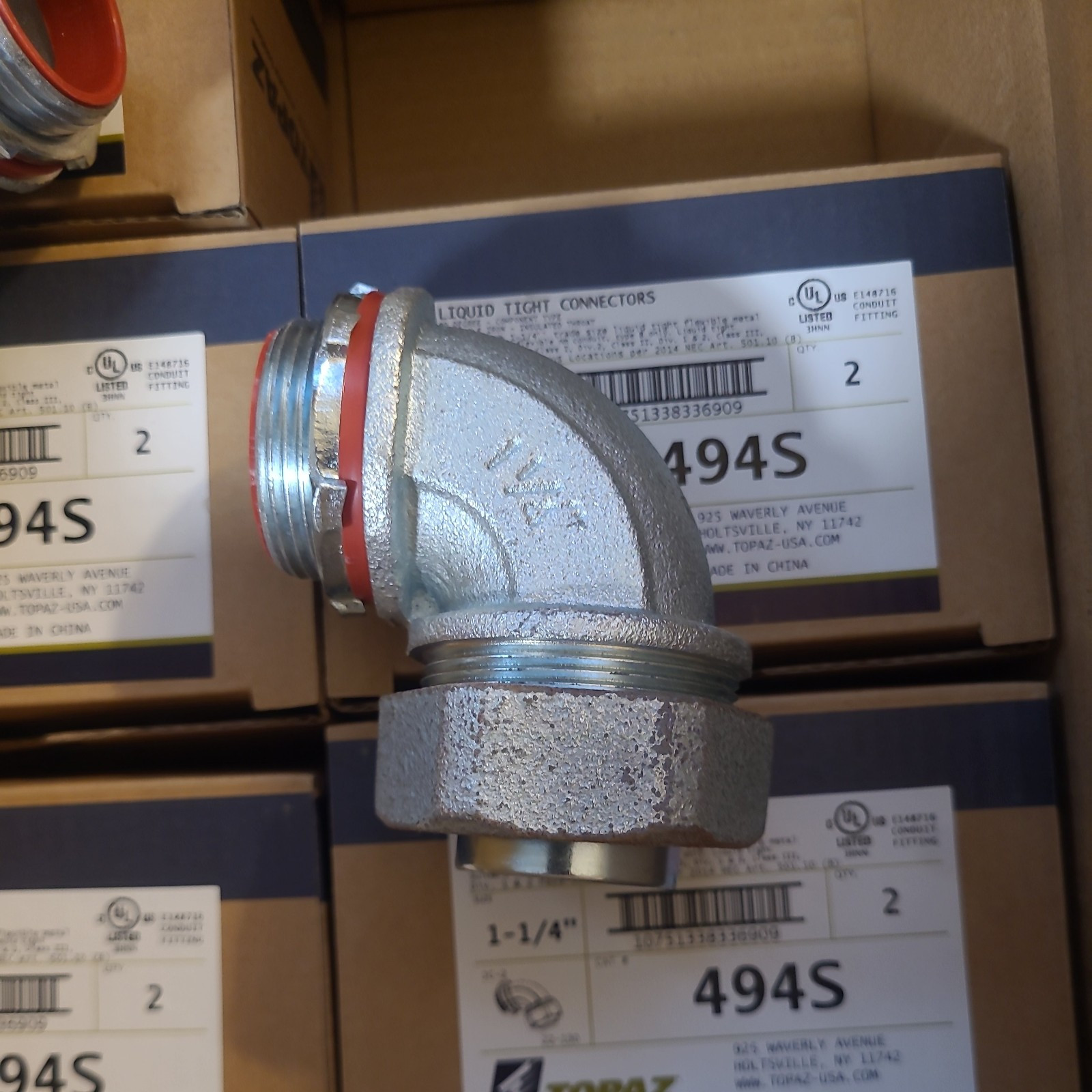 2- Topaz 494S 1-1/4″ Malleable 90D Insulated Liquidtight Connectors Ships Fast