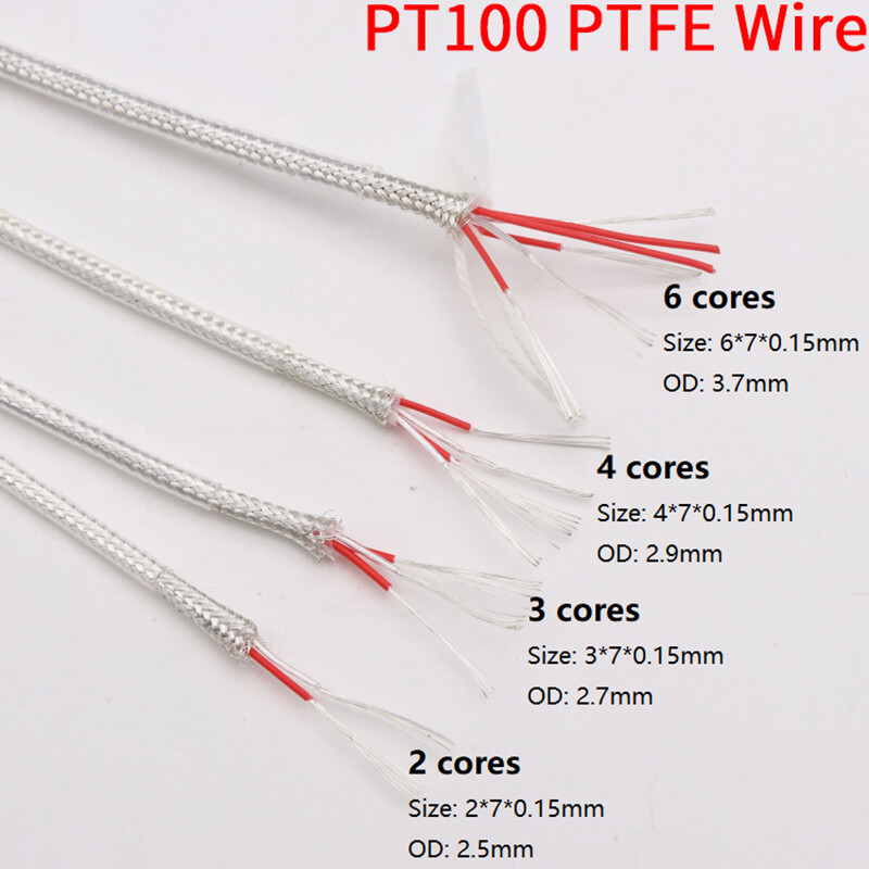 PT100 PTFE Thermocouple Compensating Wire Shielded Cable Silver 2 3 4 6 Cores