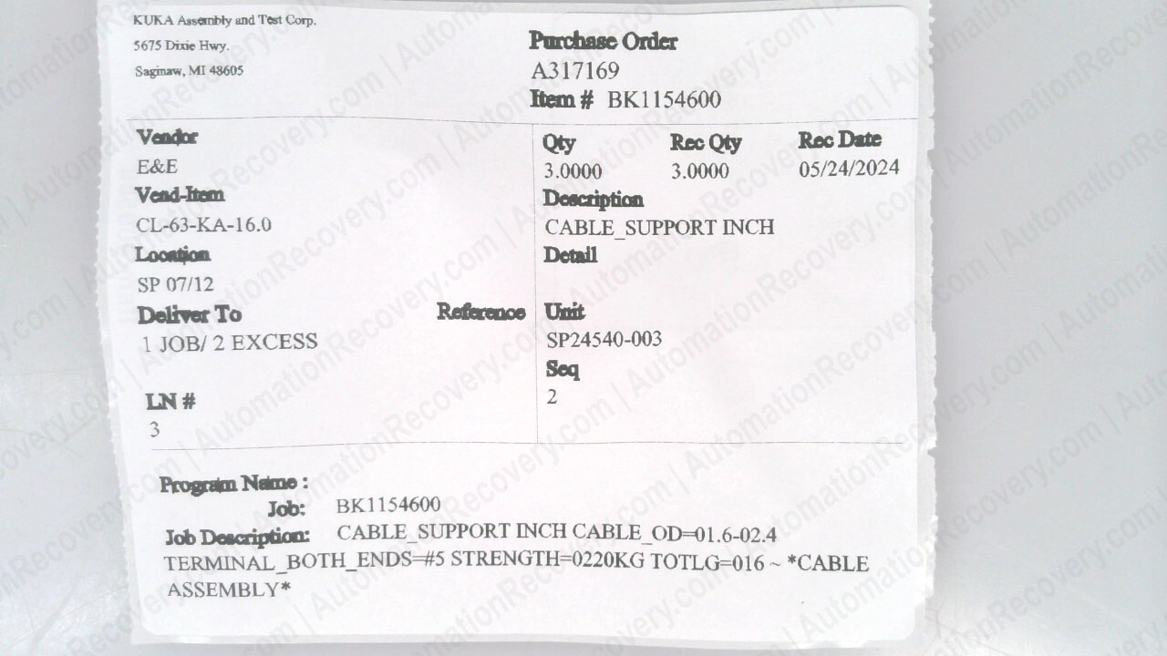 CARR LANE CL-63-KA-16.0 PACK OF 6, DOUBLE ENDED CABLE ASSEMBLIES, NEW* #337446