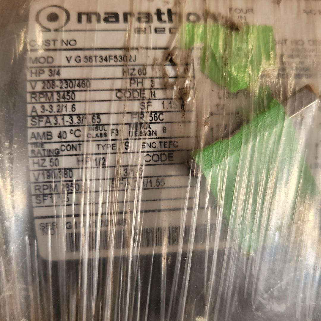 MARATHON 056T34F5302: 3/4 HP / 3450 RPM / FRAME:. 56C TEFC *NEW*
