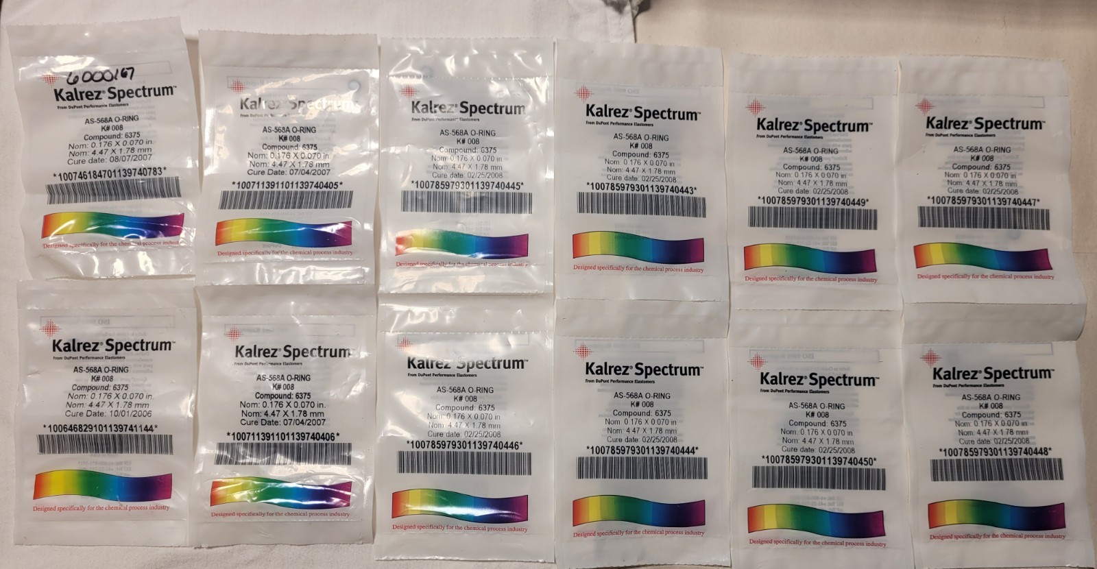 Lot Of 12 Kalrez Spectrum AS-568A O-Ring, K# 008 Compound 6375 (Cure Date 2006)