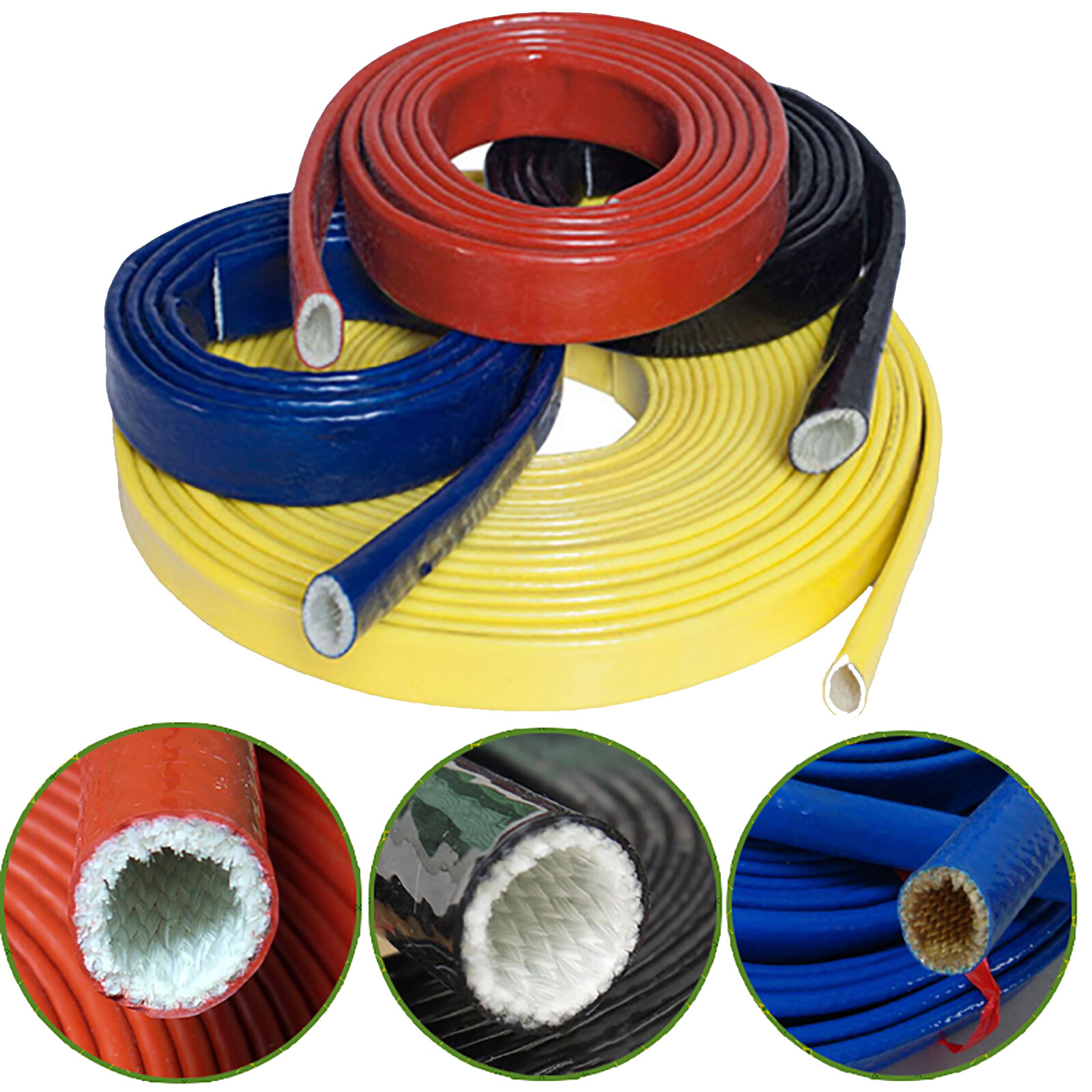 4mm-130mm Silicone Coated Fibreglass Fire Sleeving Protective Heat Shield Sleeve