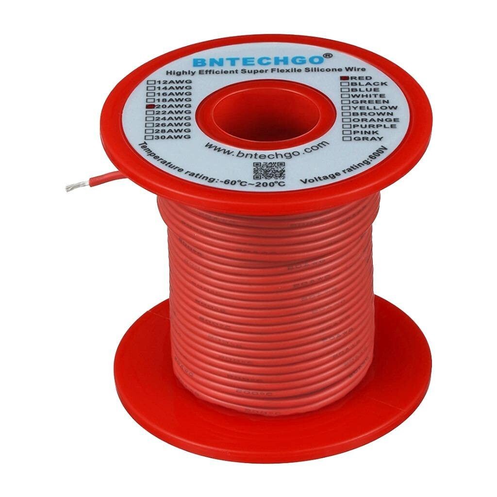 BNTECHGO 20 Gauge Silicone Wire Spool 100 Ft Red Flexible 20 AWG Stranded Tinned