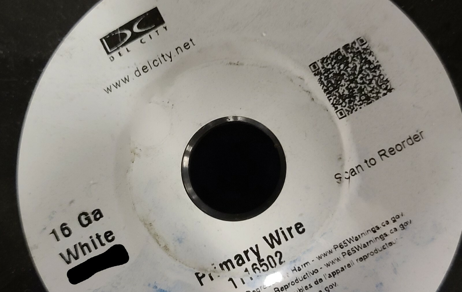 Del City #16awg GPT PVC Automotive/Marine Primary Lead Wire 60V/80C White /100ft