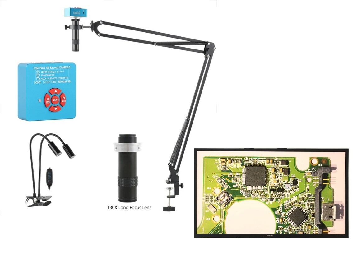 55MP 4K HDMI Industrial Laboratory Video Digital Microscope Camera 130X Zoom