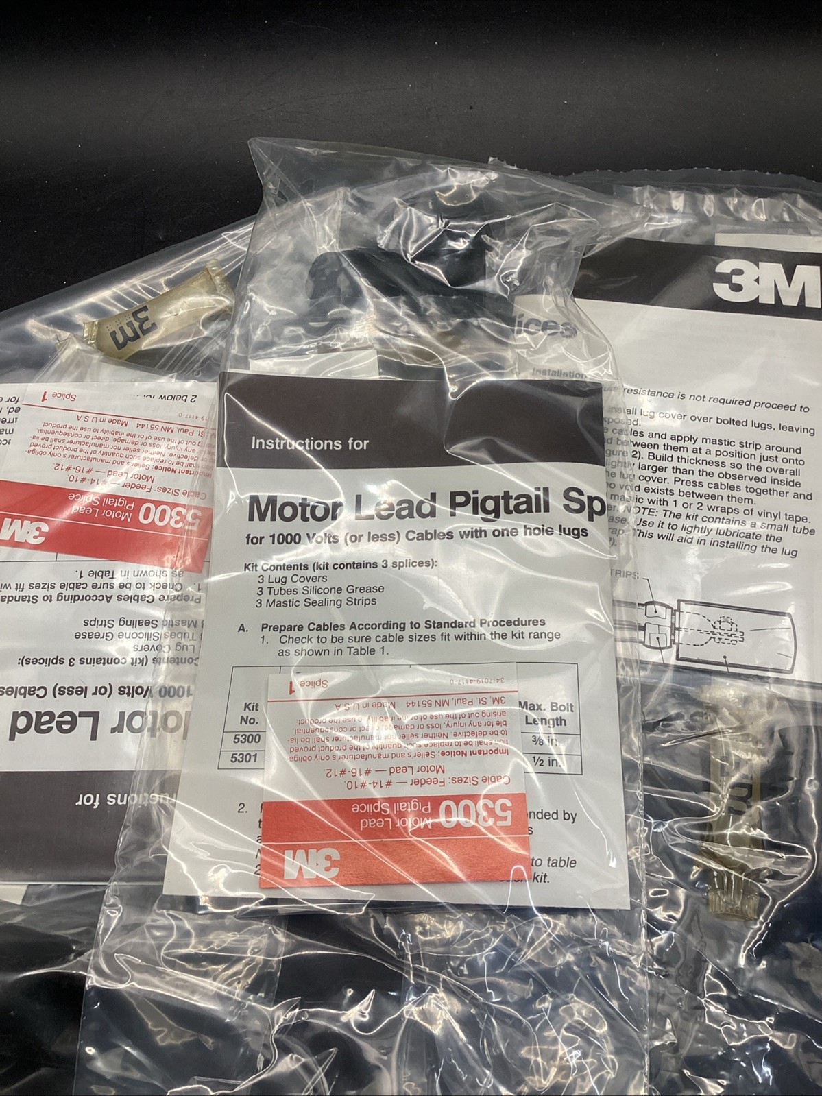 3M 5300 Motor Lead Pigtail Splice 1 Kit 3 Splices 1000 V Or Less