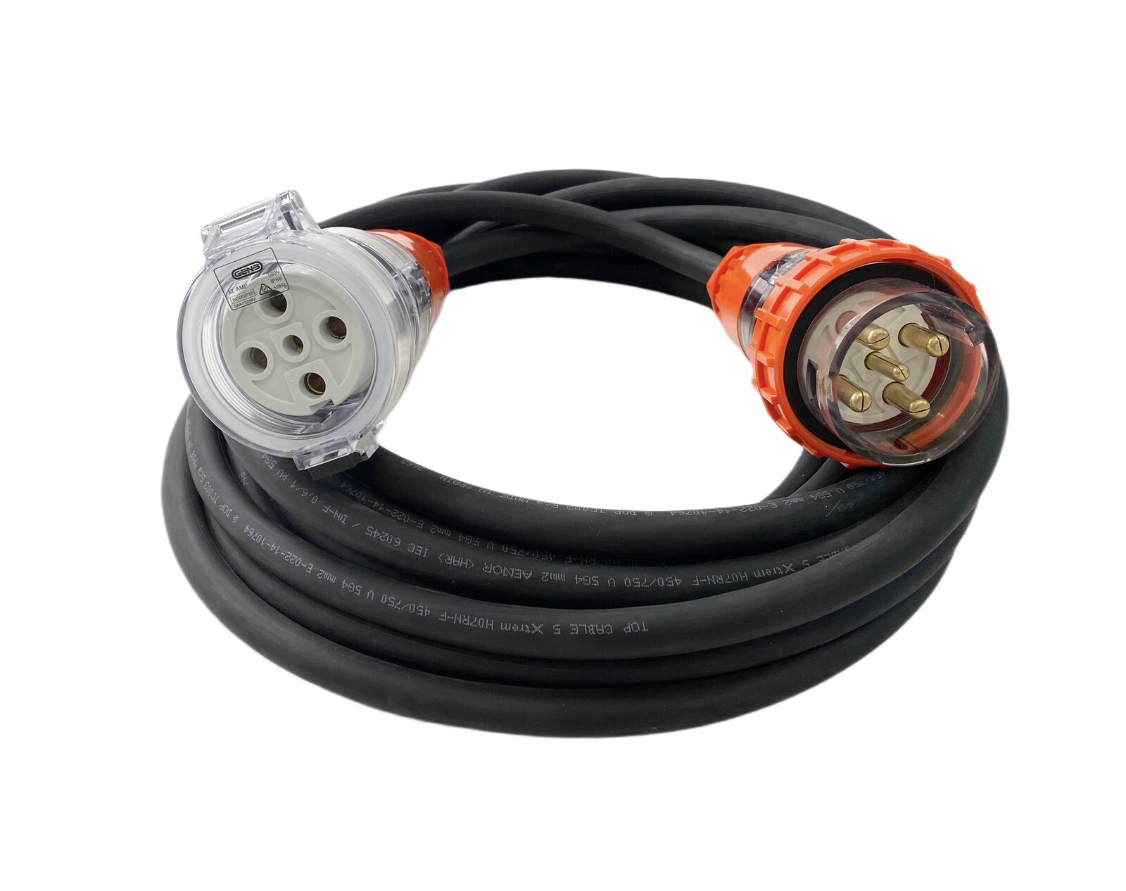 50 Amp 5m Extension Lead, 3 Phase, 5 pin, 415V 50A 5mt Cable 6mm² Rubber 3Ph