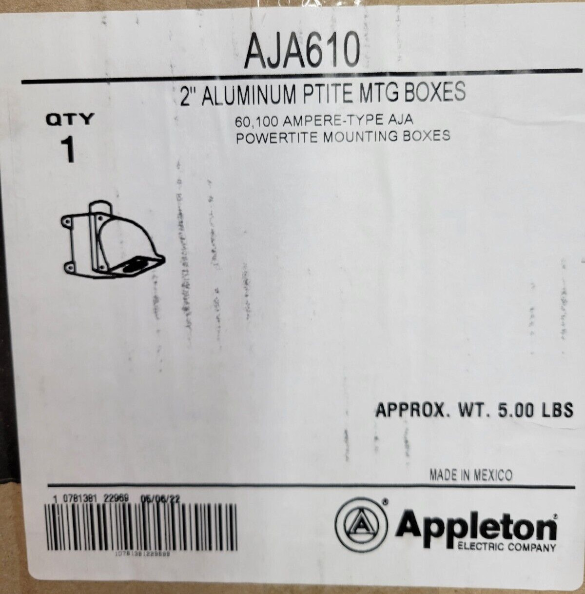 Appleton AJA610 Powertite Mounting Box 2″ Hub Angle Adapter 60A 100A 150A