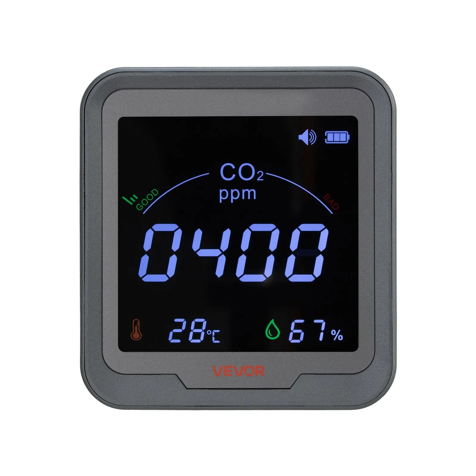 VEVOR CO2 Monitor NDIR Carbon Dioxide Detector Temp Humidity Display Portable