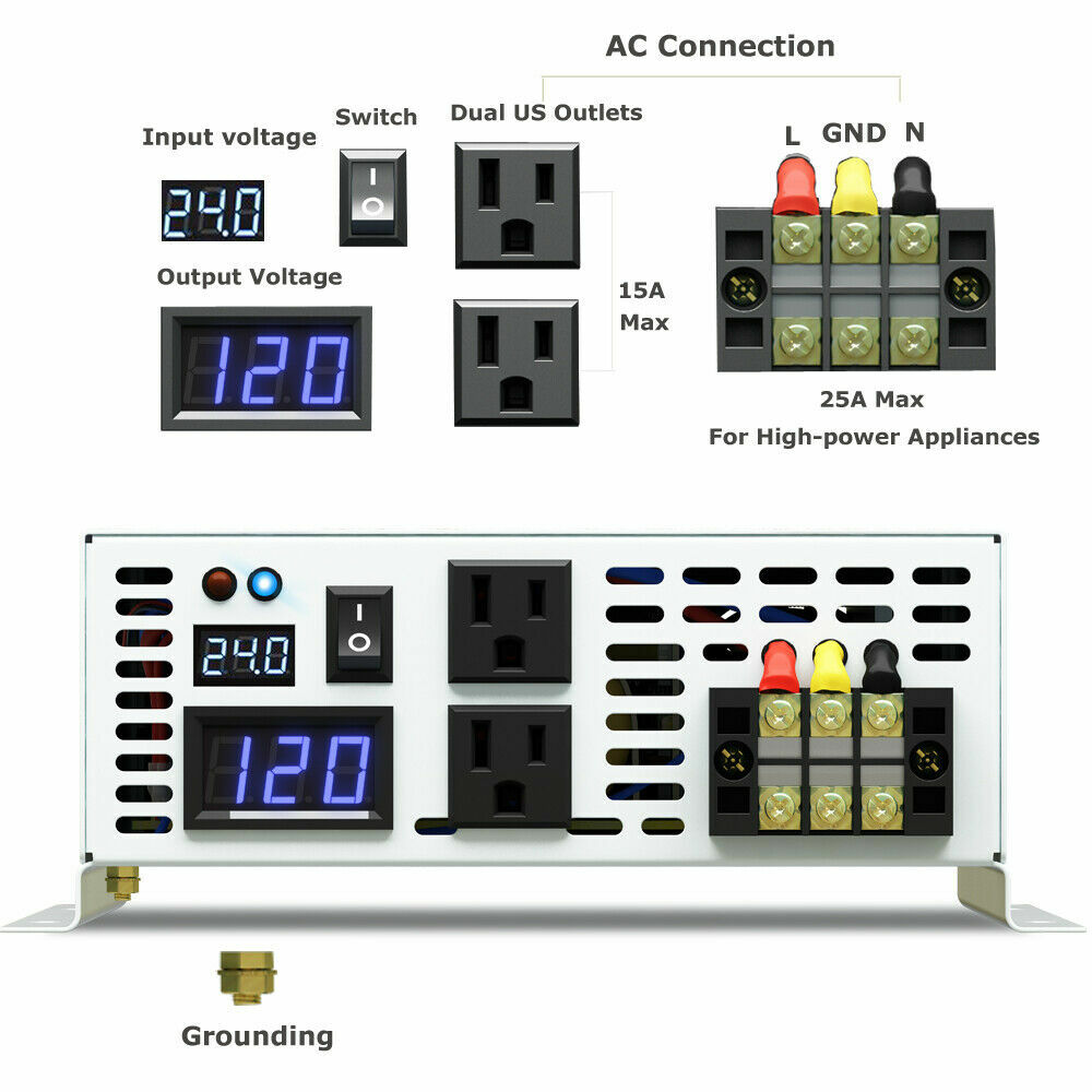 3000W Pure Sine Wave Inverter 24V DC to 120V AC Solar Generator Inverter new car