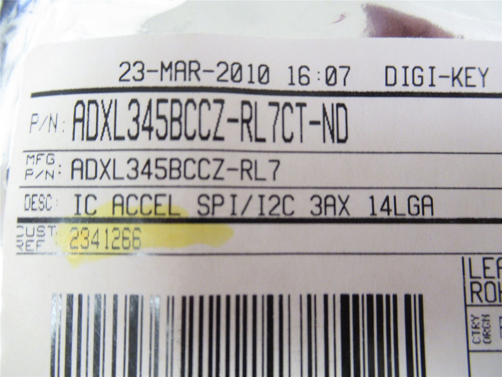 229339 New-No Box; Analog Devices ADXL345BCCZ-RL7 Lot-5 Accelerometer; 3-Axis