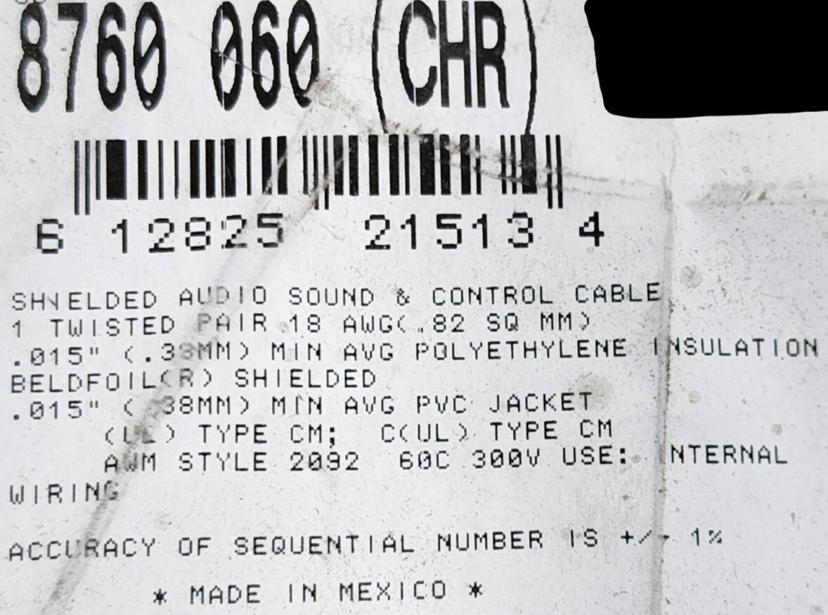 Belden 8760 18/1P Shielded Twist Pair Audio/Control/Instrumentation Cable /25ft