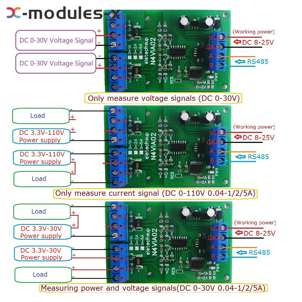 RS485 0-1A 0-30V Current Voltage Collector Voltage Signal Acquisition MODBUS RTU