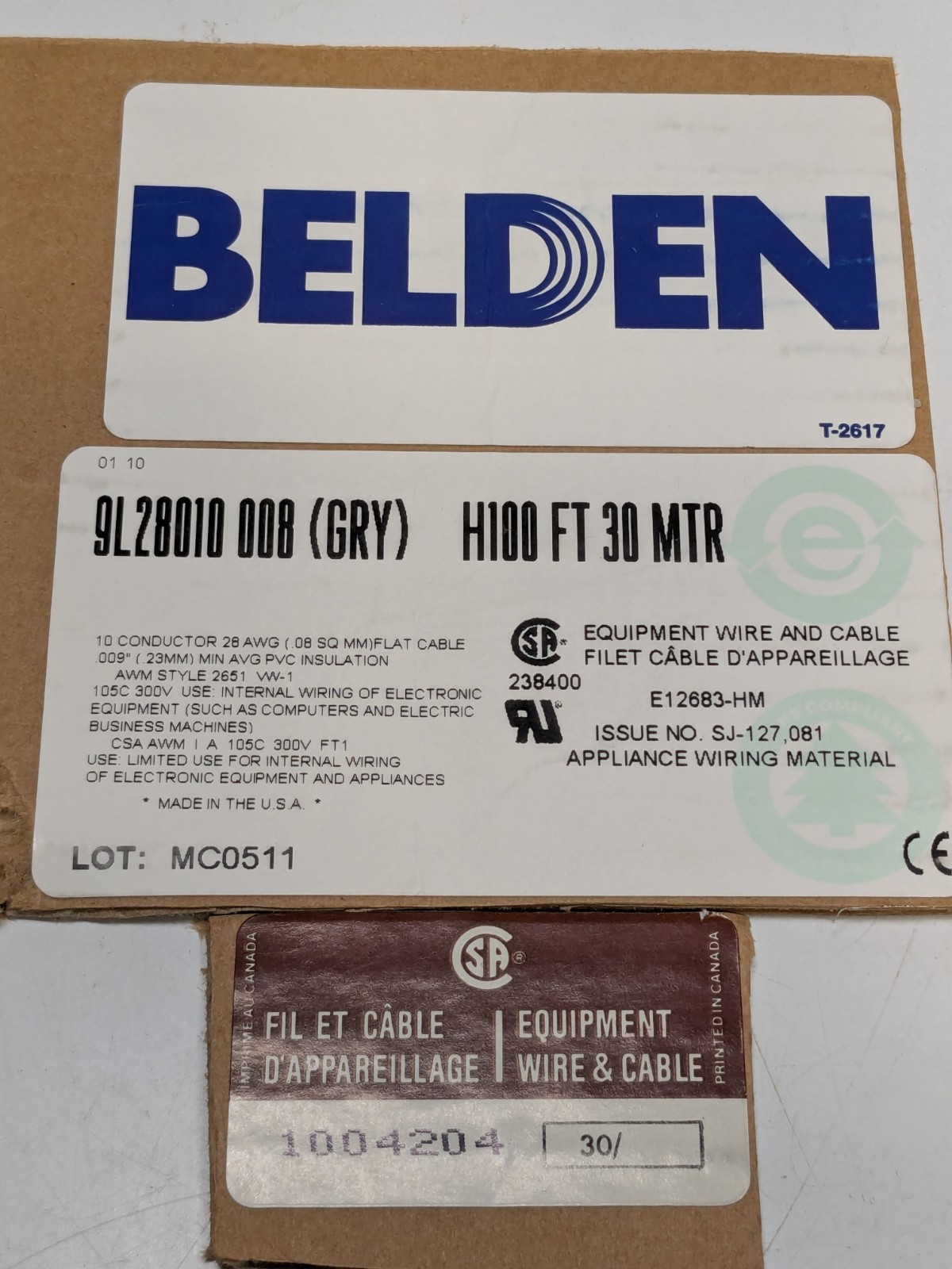 10FT Beldon – FLAT RIBBON CABLE 9L28010-008 – 10 Conductors 28AWG 300VAC