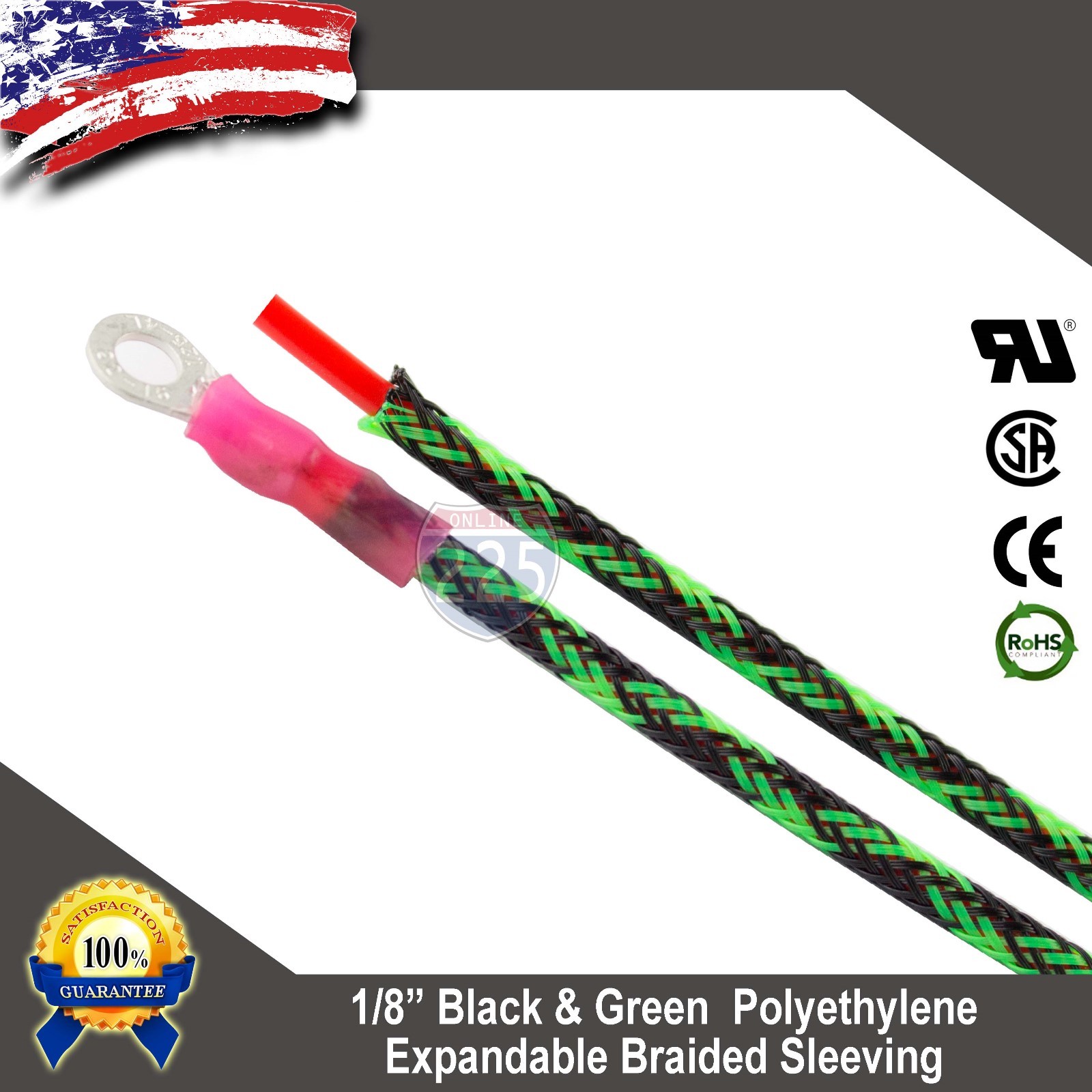 50 FT 1/8″ Black Green Expandable Wire Sleeving Sheathing Braided Loom Tubing US