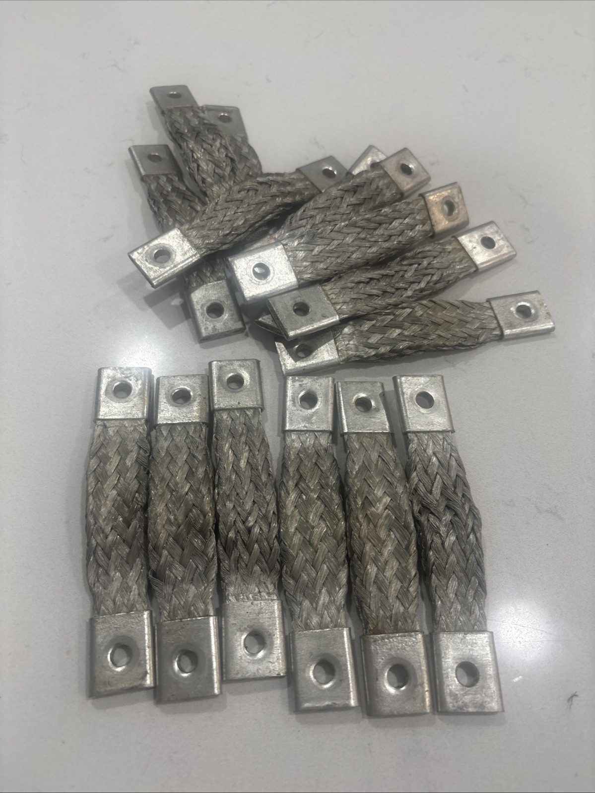 Lot of 15 Double Layer Braided Copper Ground Straps 2 AWG 5″ x 7/8″ Dual Busbars