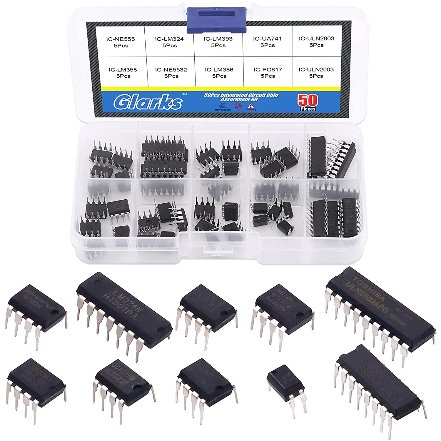 50Pcs 10 Types IC Chip Assortment Kit, High Temp Range Durable