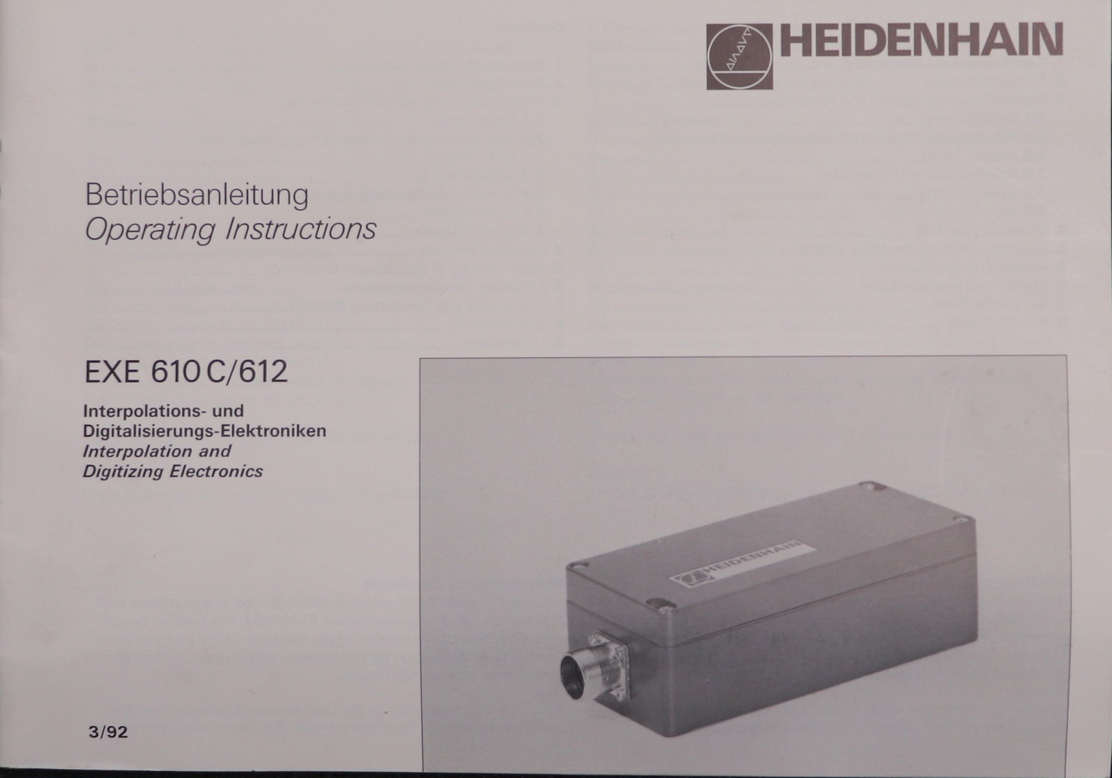 HEIDENHAIN interpolation and digitization electronics EXE 610 C unused