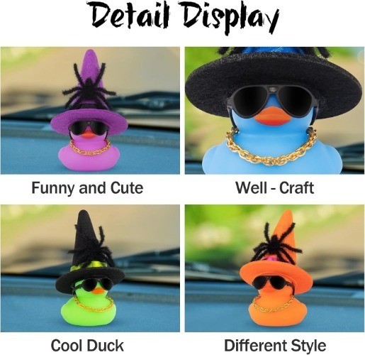 Halloween Car Decorations with Colorful Rubber Duck, Spider, Hat, Color: Pink