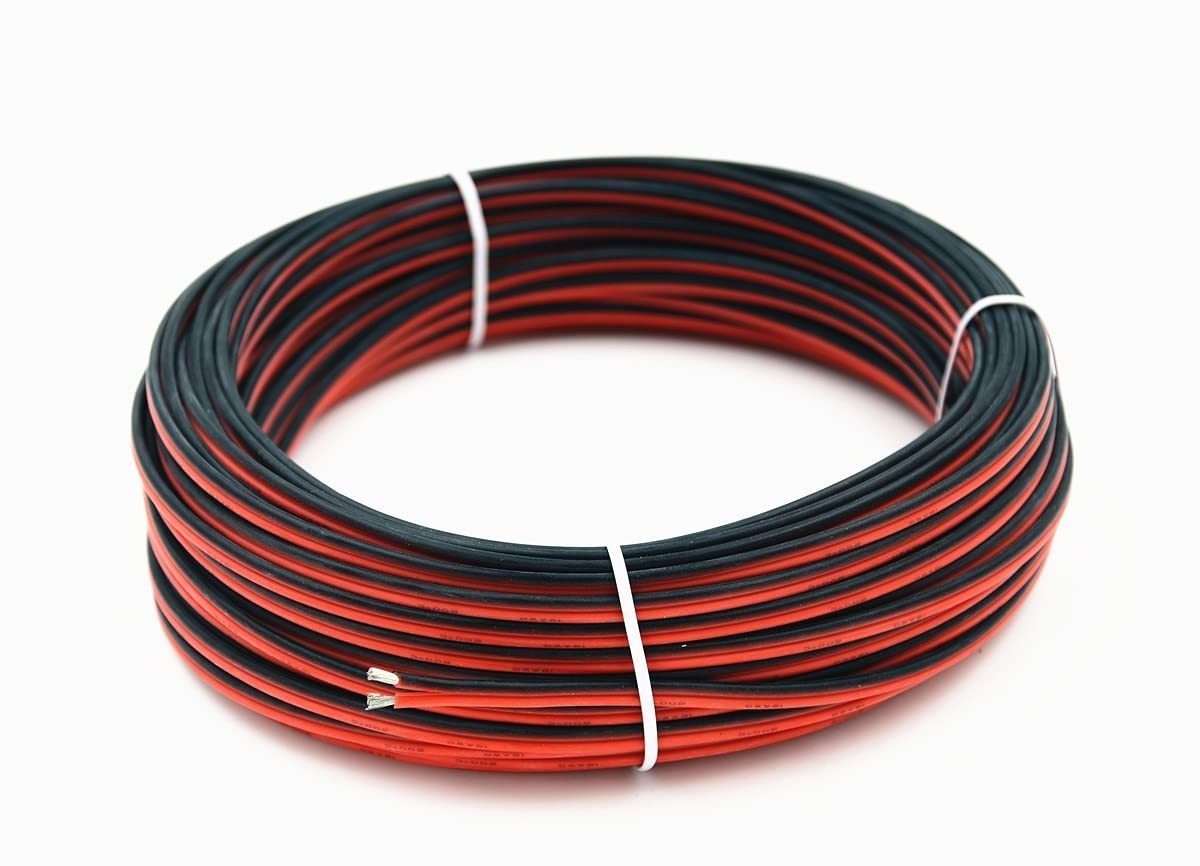 20 AWG Silicone Electrical Wire 30ft 2-Conductor, 100 Strands, 600V, Flexible