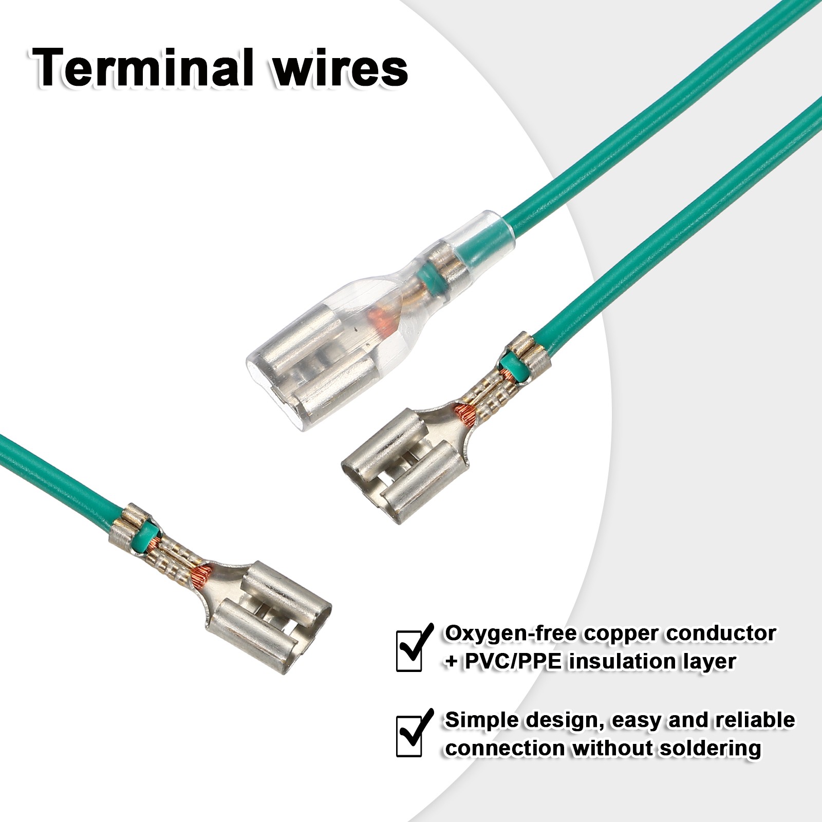 20Pcs Female Spade Crimp Terminal 6.30mm 20cm Wires, Green