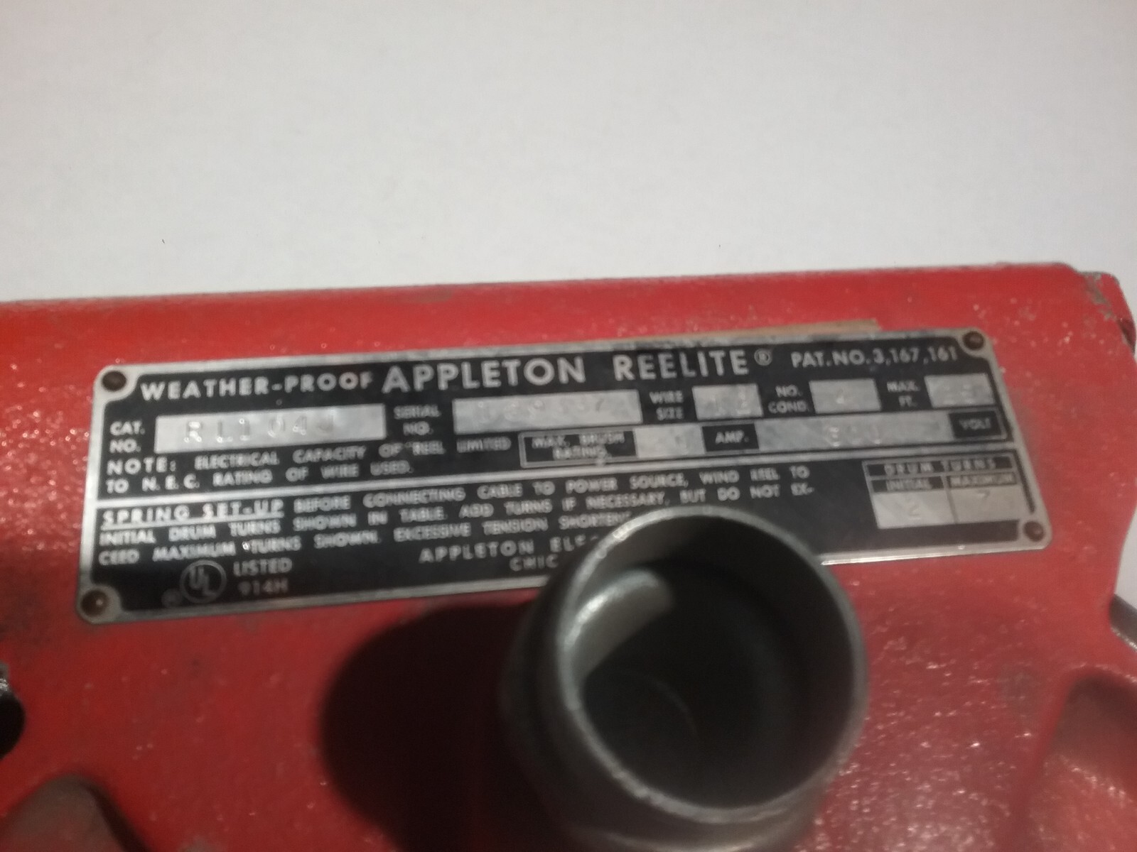 Used Appleton cable reel RL1 04J in good working condition