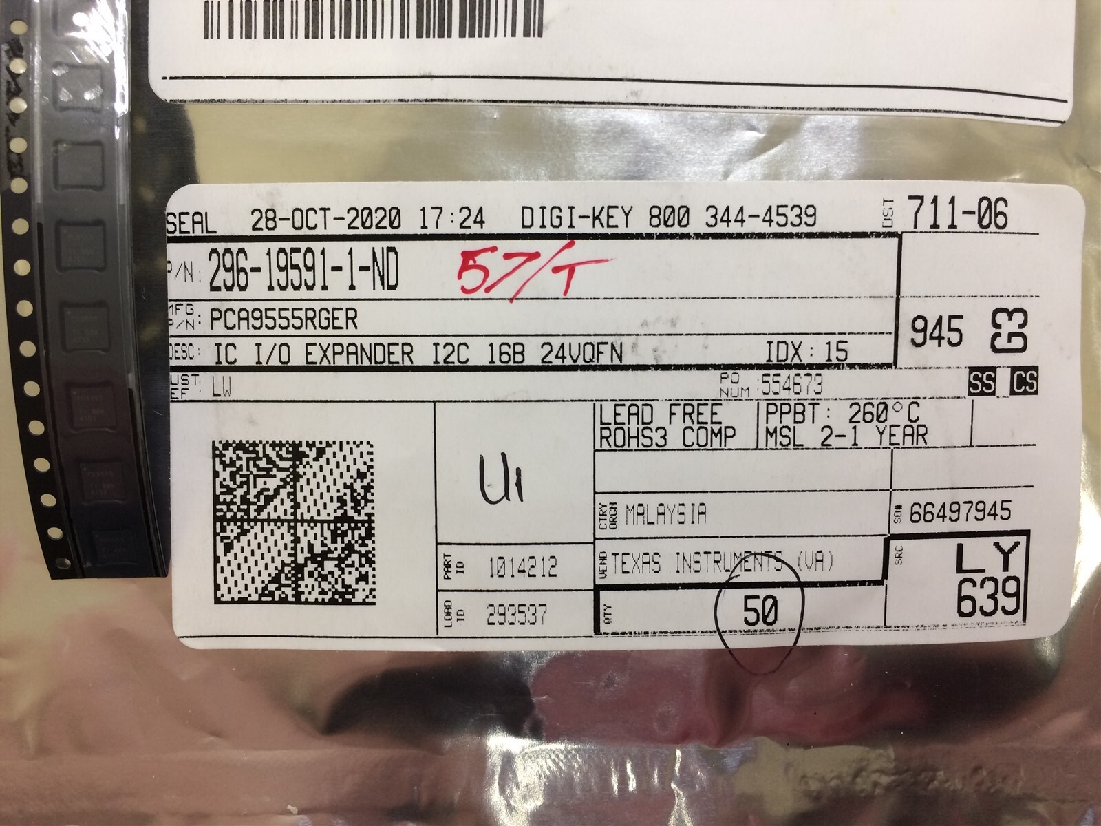 PCA9555RGER TI IC XPNDR 400KHZ I2C SMBUS 24VQFN SMD ROHS 8 PIECES