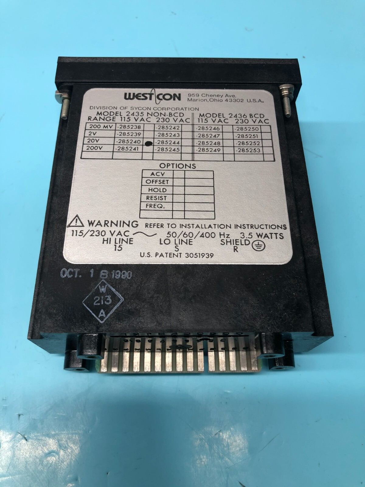 WESTCON Weston Counter 2435 NON-BCD Digital Panel Meter Runs 115VAC 0-2V, 150562