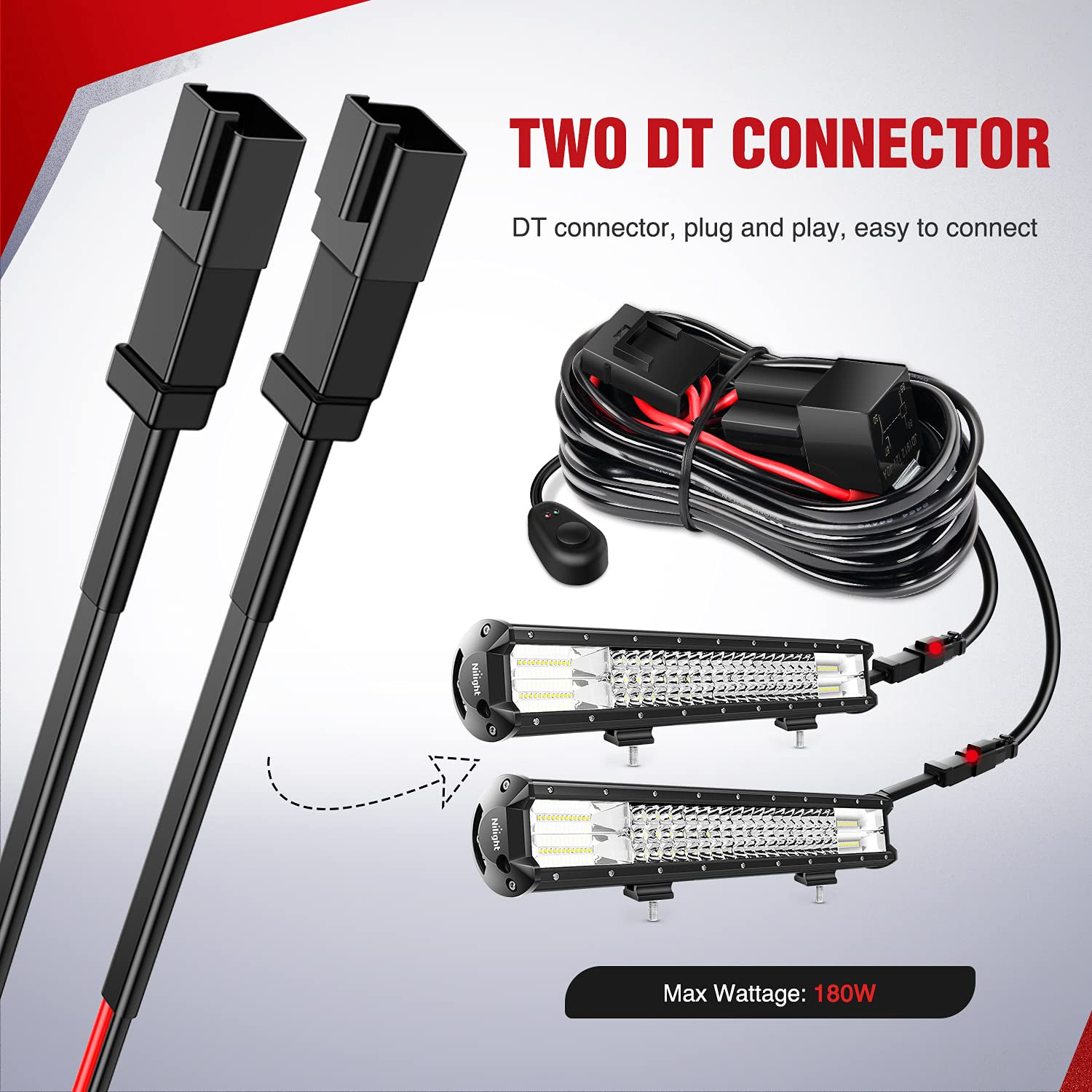 Universal 12V DT Wiring Harness Kit Dual Lead Relay Switch Inline Fuse LED Light