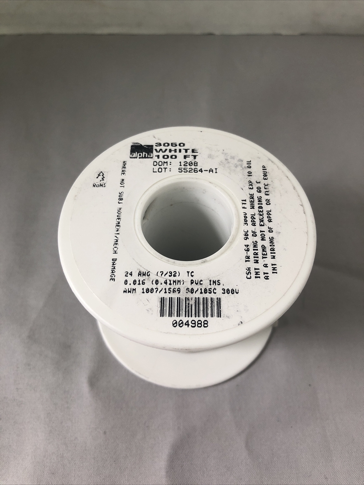 AWM 1007/1569 80/105C 300V FT1 Internal Wiring 24AWG 3050 WHITE 100Ft – NEW