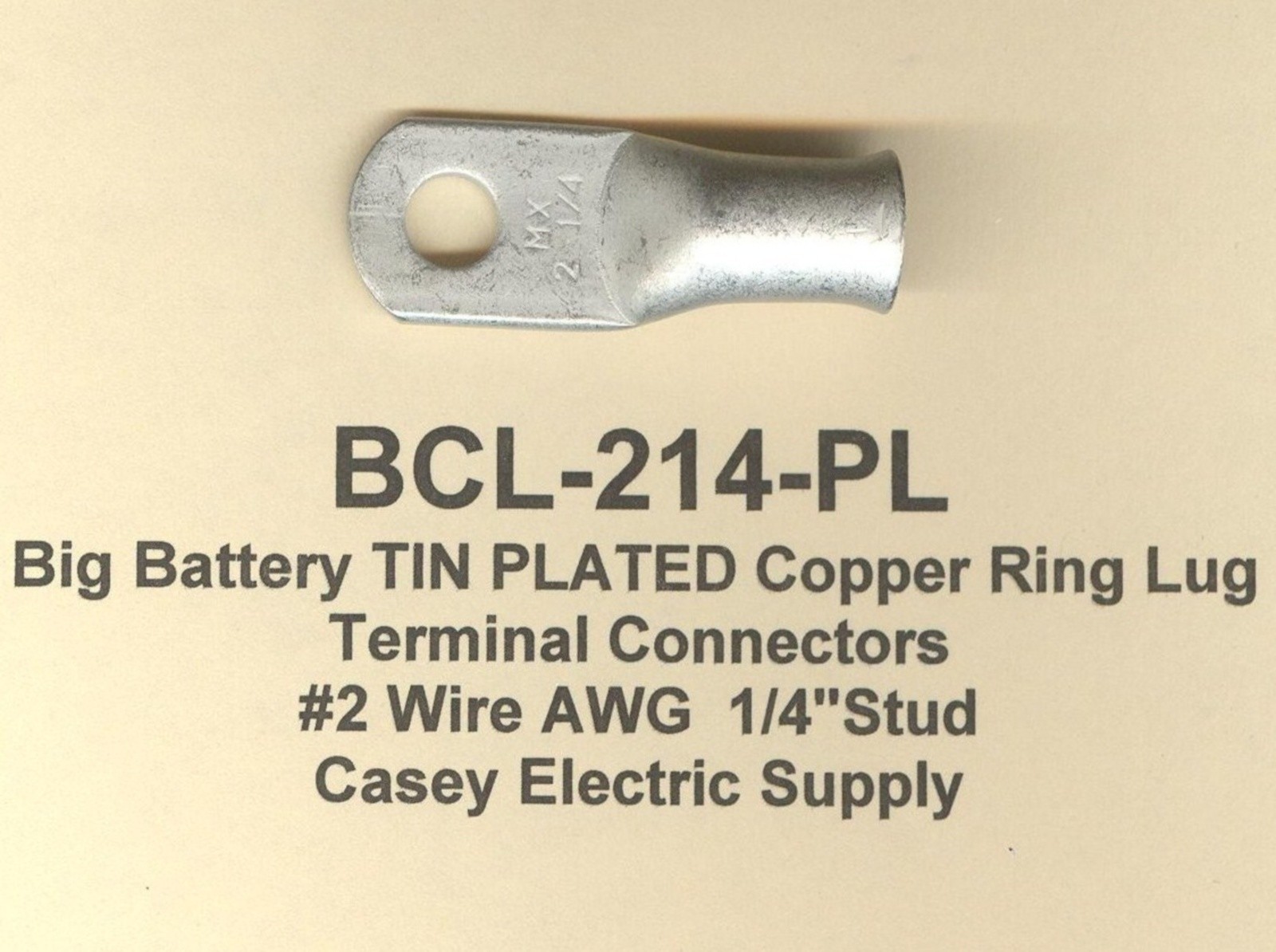 10 Big Battery TIN PLATED Copper Ring Lug Terminal Connector #2 Wire Gauge 1/4″