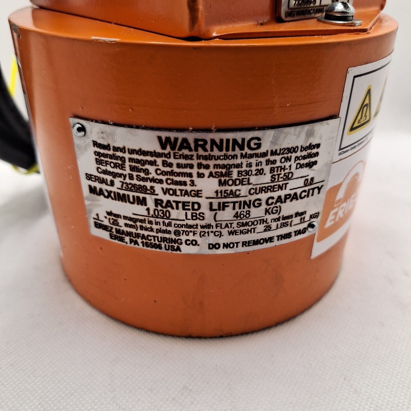 ERIEZ ST-5D Orange Electromagnetic Lift, 1030 lb Capacity