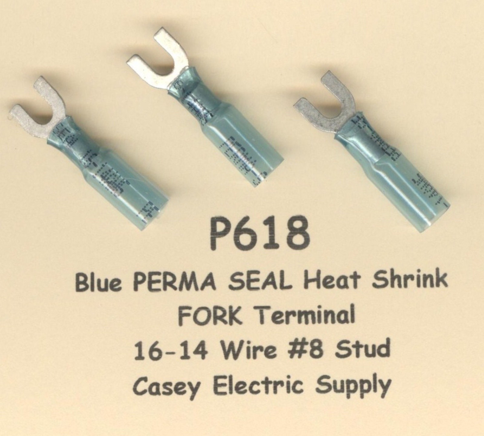 10 Blue PERMA SEAL Heat Shrink FORK SPADE Terminal 16-14 Wire Gauge #8 Stud USA