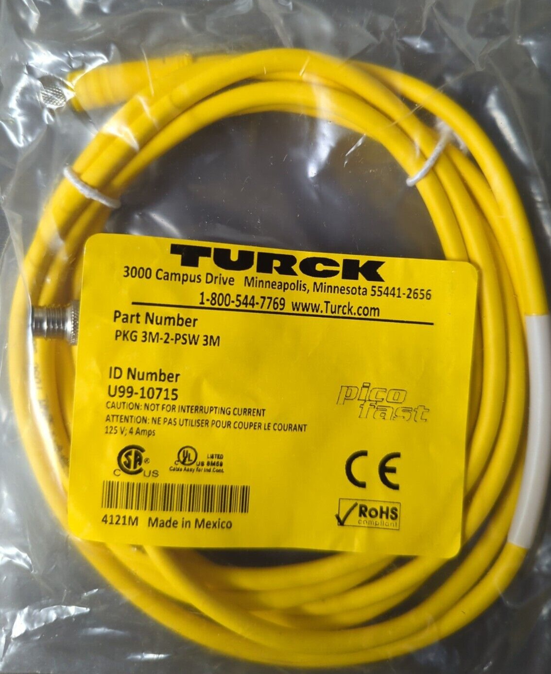 Turck Cordset PKG 3M-2-PSW 3M Straight Female M8 to Right angle Male M8 picofast