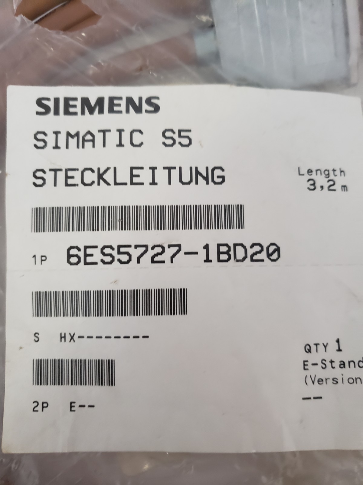 SIEMENS 6ES5727-1BD20 CABLE INDUSTRIAL COMPUTER CABLE 3.2 METERS LONG, NIB
