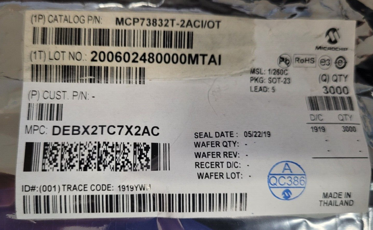 (10 PCS) MCP73832T-2ACI/OT MICROCHIP IC BATT CNTL LI-ION 1CEL SOT23-5