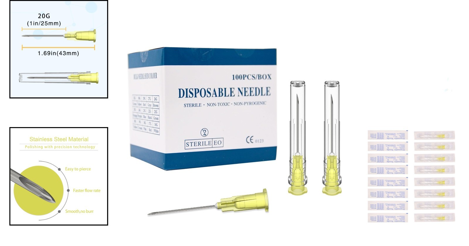 20 Gauge Luer Lock Needle – 1 Inch, 100 Pack – Durable Industrial Dispensing