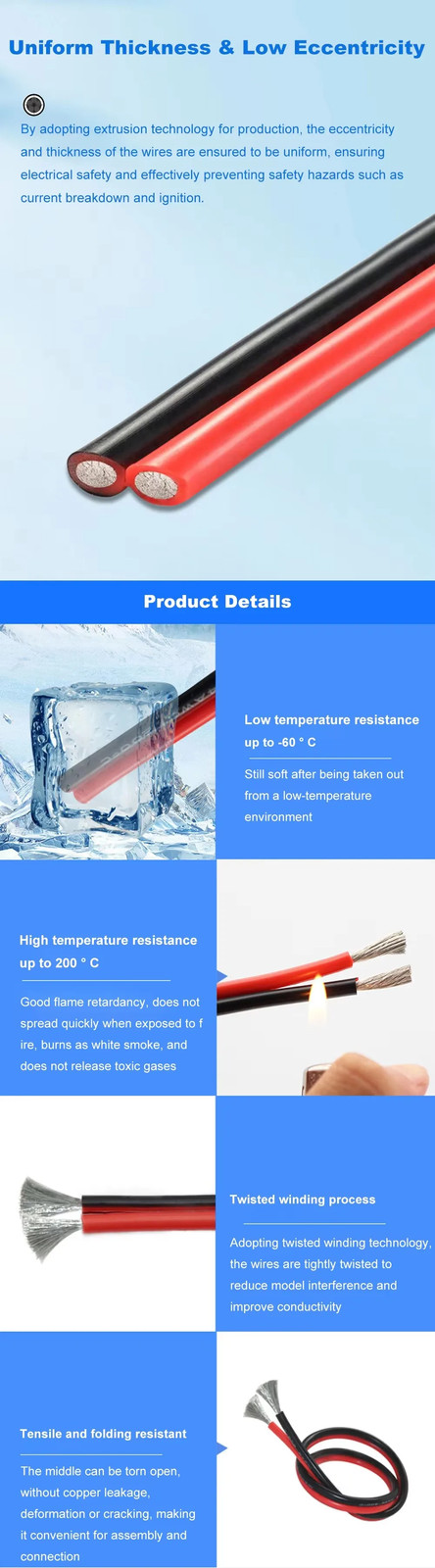 Super Soft Silicone Wire 2Pin Red Black 8-28AWG High Temp Tinned Copper Cable