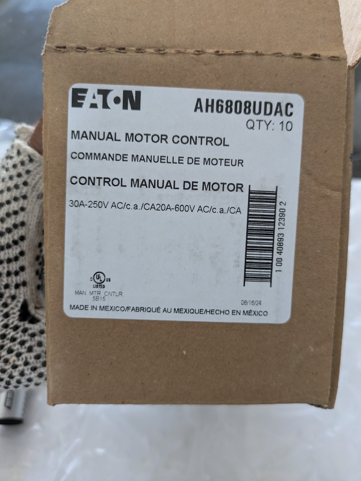Eaton AH6808UDAC Manual Motor Controller 20/30A 600V 250V 1/order